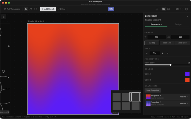 genart desktop app with multiple sketch artboards
